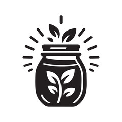 Minimalist Jar With Leaf Icon Silhouette Vector Illustration