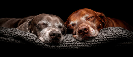 A dog gently resting its head on another dog s back, Two adorable dogs peacefully sleeping on a cozy blanket, showcasing the essence of companionship and comfort.
