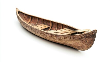 Handcrafted canoe with traditional carvings artisan workshop photography indoor close-up cultural heritage