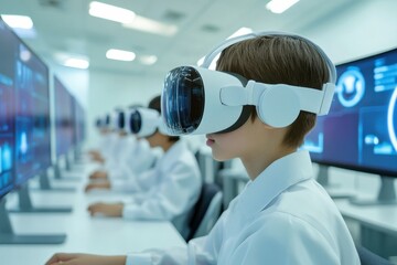 Futuristic Classroom, AI-Driven Learning, Virtual Reality Integration, Technology in Education, Skill Development, Innovative Learning Environment