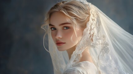 beautiful bride in lace veil