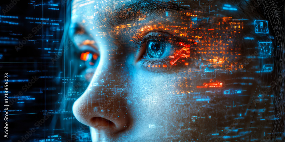 Poster futuristic wearable technology interface enhancing real-time contextual user interactions and insigh