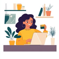 Woman Online Shopping Using Laptop and Credit Card