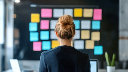 Business Developer Using Kanban Board on Laptop, Streamlining Project Management in a Clean, Focused Workspace