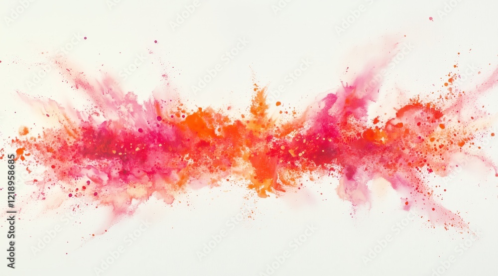 Poster abstract burst of color: a vibrant explosion of pink and orange paint splatters across the canvas, c