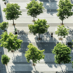 Geometric Patterns of Trees and Shadows on a Paved Urban Landscape from Above