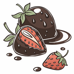 chocolate strawberry dessert candy food on white background. Chocolate-Covered Strawberry Illustration with Juicy Details - Perfect for Dessert and Valentine's Day Designs.