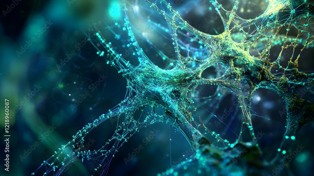 Poster microscopic neural network intricate brain cell structure