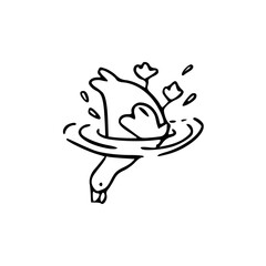 a black and white drawing of a floating duck