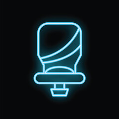 Glowing blue neon icon of a tube of toothpaste, isolated on a black background