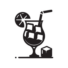 Juice Glass With Ice Cube Vector Art Illustration