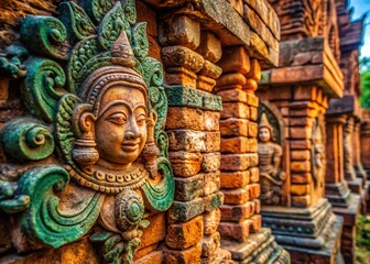 Fototapeta premium Macro Photography: Ancient Details of Wat Phlab Bang Kacha Archaeological Site, Thailand