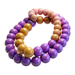 Intertwined strands of vibrant purple and golden beads forming a unique circular design