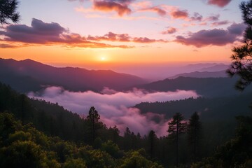 Naklejka premium sunset in the mountains, Generative AI