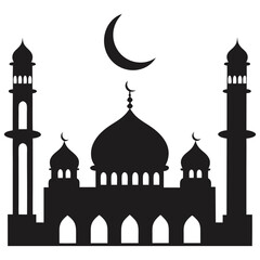 Mosque Silhouette with Crescent Moon Islamic Vector Design, Crescent Moon and Stars, Eid Mubarak Silhouette, Mosque Silhouette Vector