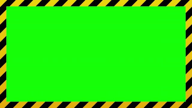 Warning frame animation with yellow and black diagonal stripes. Yellow and black border danger sign. Tape frame caution. Seamless animation