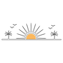 Sunset continuous single line drawing of nature sunset vector art illustration