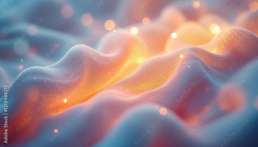 Poster glowing abstract fabric waves with soft light and sparkling details