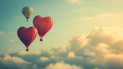 Obraz premium A whimsical Valentines scene with heart-shaped hot air balloons floating in the sky