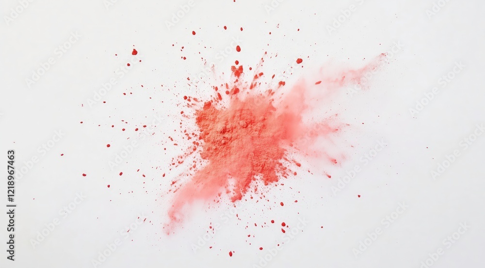 Poster red dust explosion: a captivating burst of red powder erupts against a clean, minimalist backdrop, c