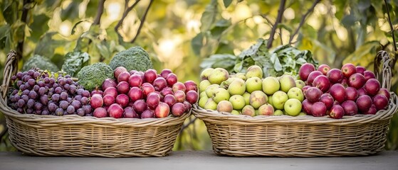 Fototapeta premium Vibrant Baskets of Fresh Fruit and Broccoli