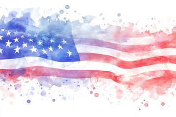 vibrant watercolor illustration of American flag, featuring red and blue stripes with stars, evokes sense of patriotism and pride