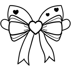 Bow with hearts Line Art