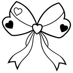 Bow with hearts Line Art