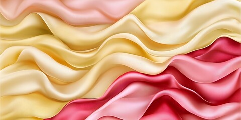 Fototapeta premium Abstract Wavy Silk Fabric Texture Background- Pink, Yellow, Red Draped Cloth