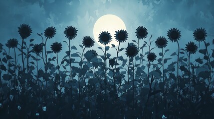 Obraz premium A mystical scene captures dandelions illuminating amidst a surreal dance of floating fireflies against a dimly lit backdrop, creating an atmosphere of