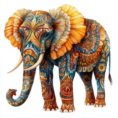 Ornate Elephant Illustration With Vibrant Patterns And Rich Colors