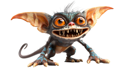 Bizarre Mythical Creature with Large Ears and Menacing Teeth in Digital isolated on transparent or white background, png