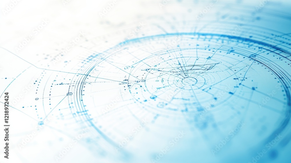 Poster abstract geometric design with circular patterns and soft blue tones, suggesting technology and inno