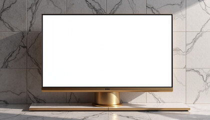 Elegant TV Screen Mockup with Copy Space on Marble Background