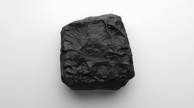 A dark, textured piece of coal resting on a light surface, showcasing its rough exterior and natural form.