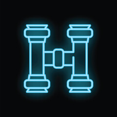 Bright blue neon binoculars glowing on a black background