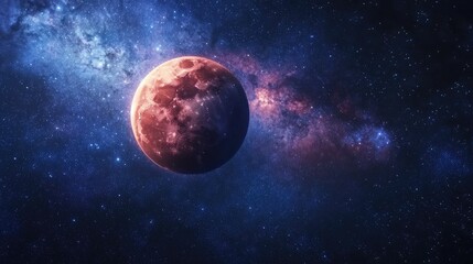 Obraz premium A blood moon during a lunar eclipse, surrounded by faint stars. 