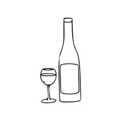 a line drawing of a bottle and glass of wine