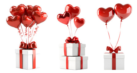 Red Heart Balloons with Gift Boxes Without Background