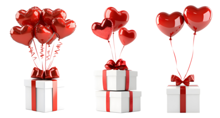 Red Heart Balloons with Gift Boxes Without Background
