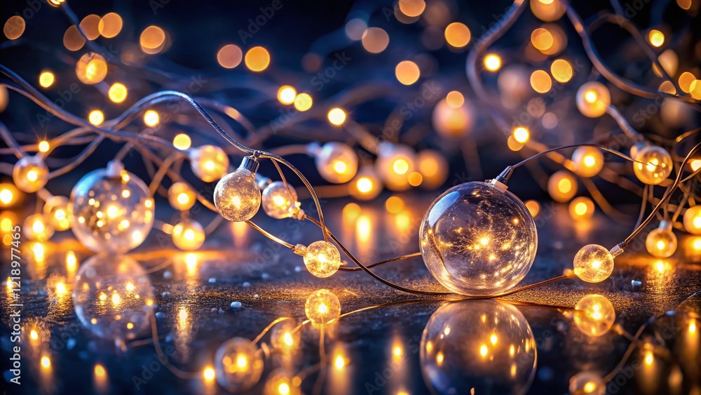Poster magical floating string lights: ethereal illumination for design projects