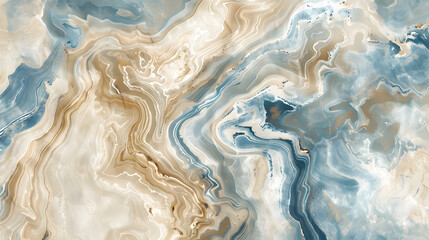 Naklejka premium Earthy marble texture with swirls of beige and blue, generative ai