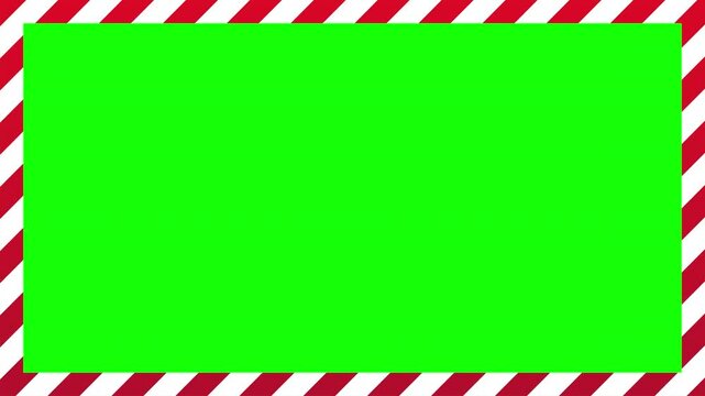 Warning frame animation with red and white diagonal stripes. Red and white border danger sign. Tape frame caution. Seamless animation
