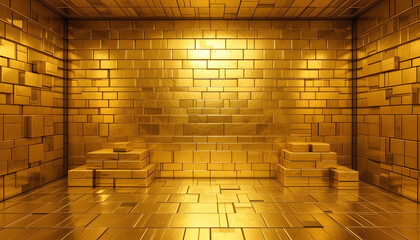 Obraz premium Luxurious Gold-Tiled Room with Elevated Platforms