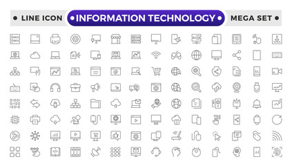 Information technology outline icons set. Set of technology icons. Industry concept factory of the future. Network, web design, website, computer, software, progress, programming, data, internet