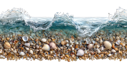 Underwater wave crashing on seashells at beach