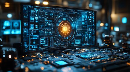 Futuristic Computer Interface Showing Advanced Data Analysis