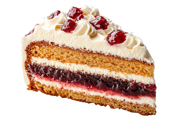 Photo of a slice of Victoria sponge cake with jam and cream, isolated on transparent background