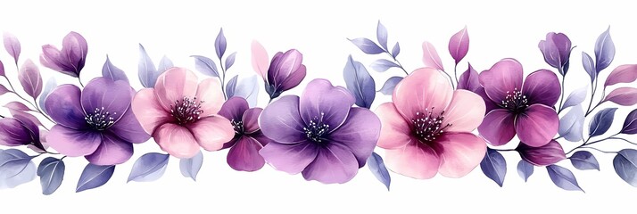 Obraz premium Elegant Watercolor Floral Border with White Copy Space