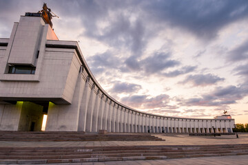 Evening view of the Victory Museum on Poklonnaya Hill in Moscow. Russia